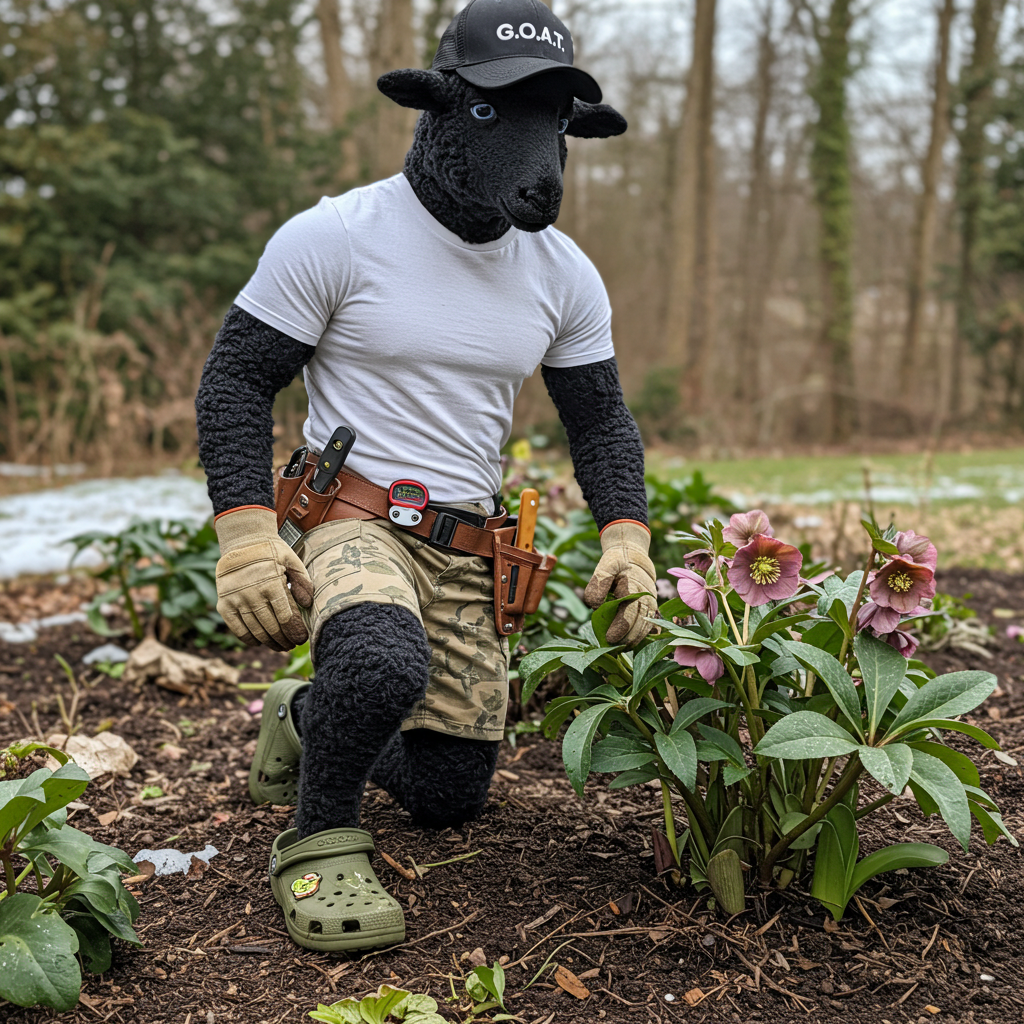 Mouton Noir in Hellebores Garden