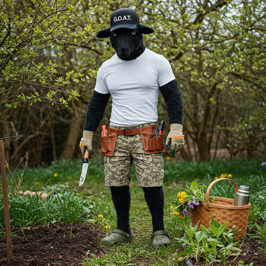 Mouton Noir weeding his garden