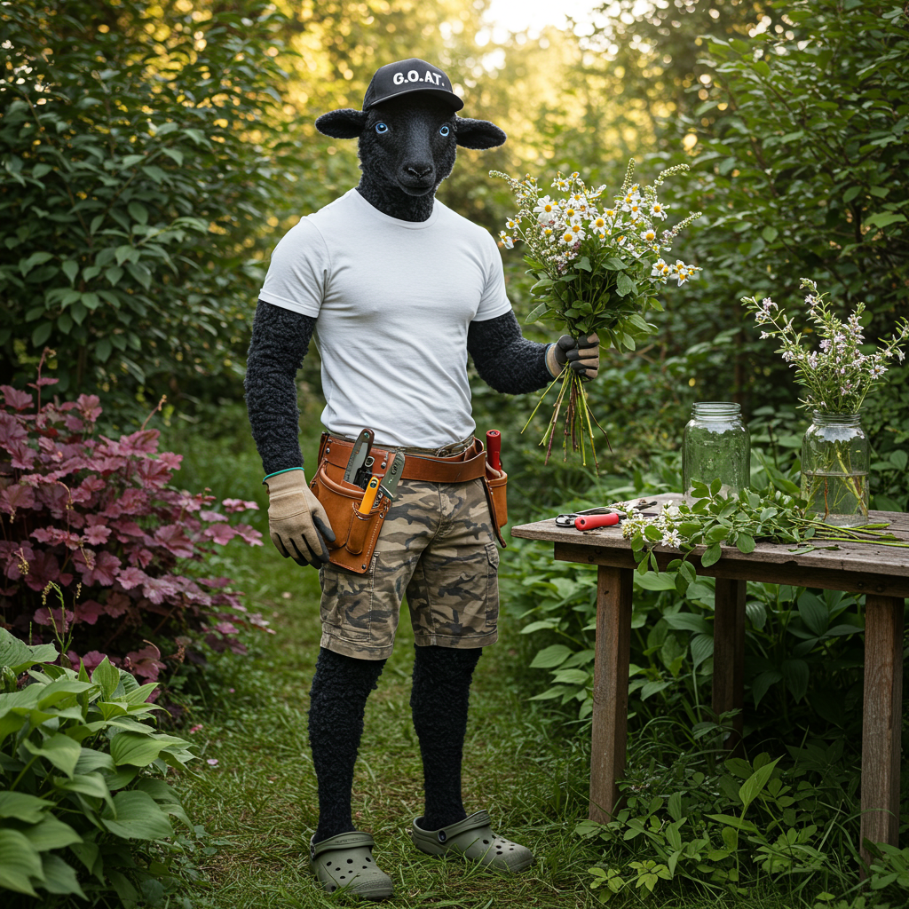 Mouton Noir working on cut flowers